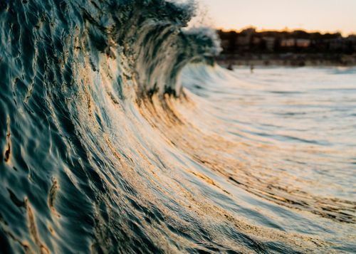 Free Captivating wave captured at Bondi Beach, Australia, during sunset, showcasing golden reflections. Stock Photo