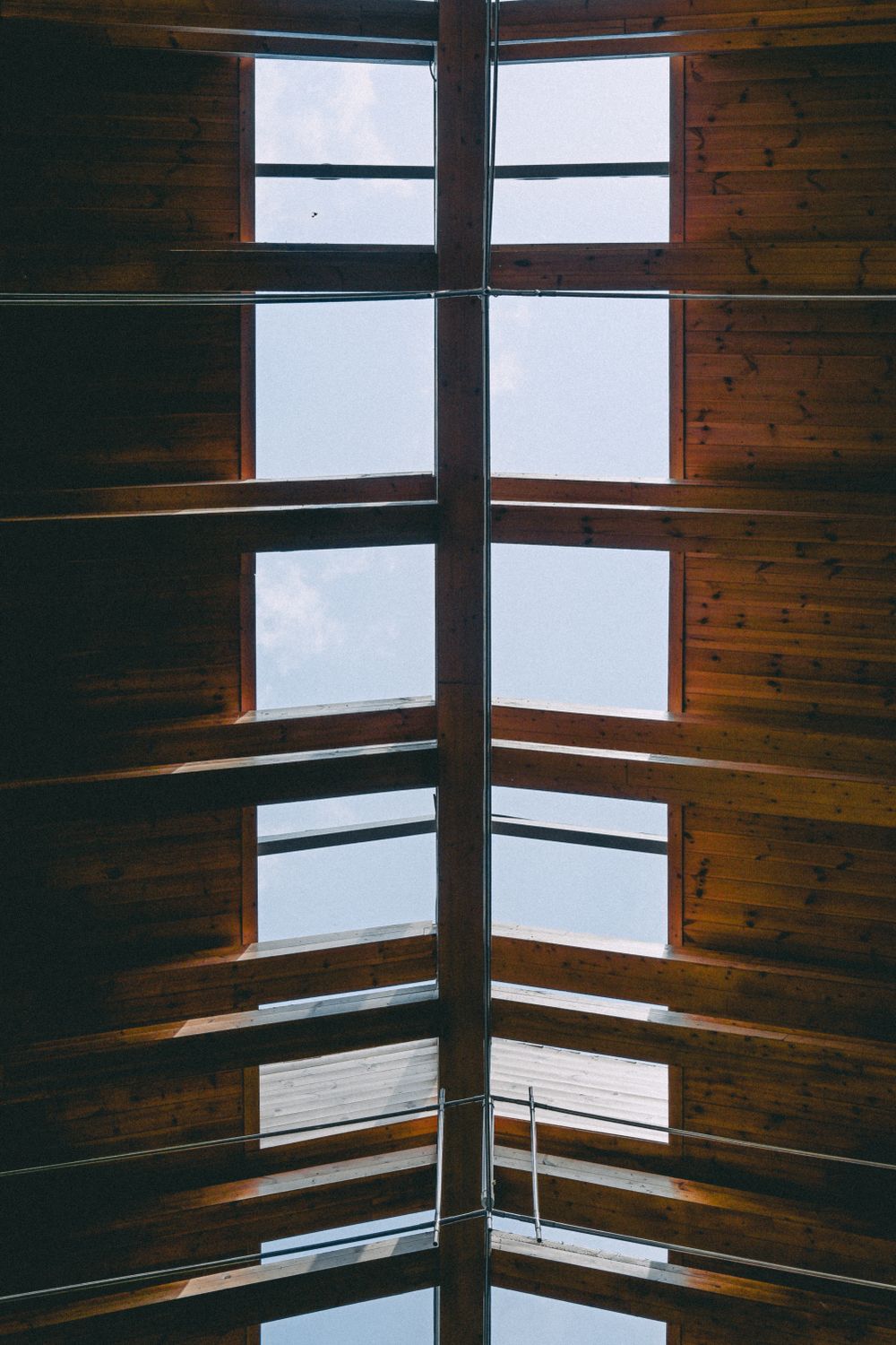 Geometric Wooden Roof with Open Skylights · Free Stock Photo