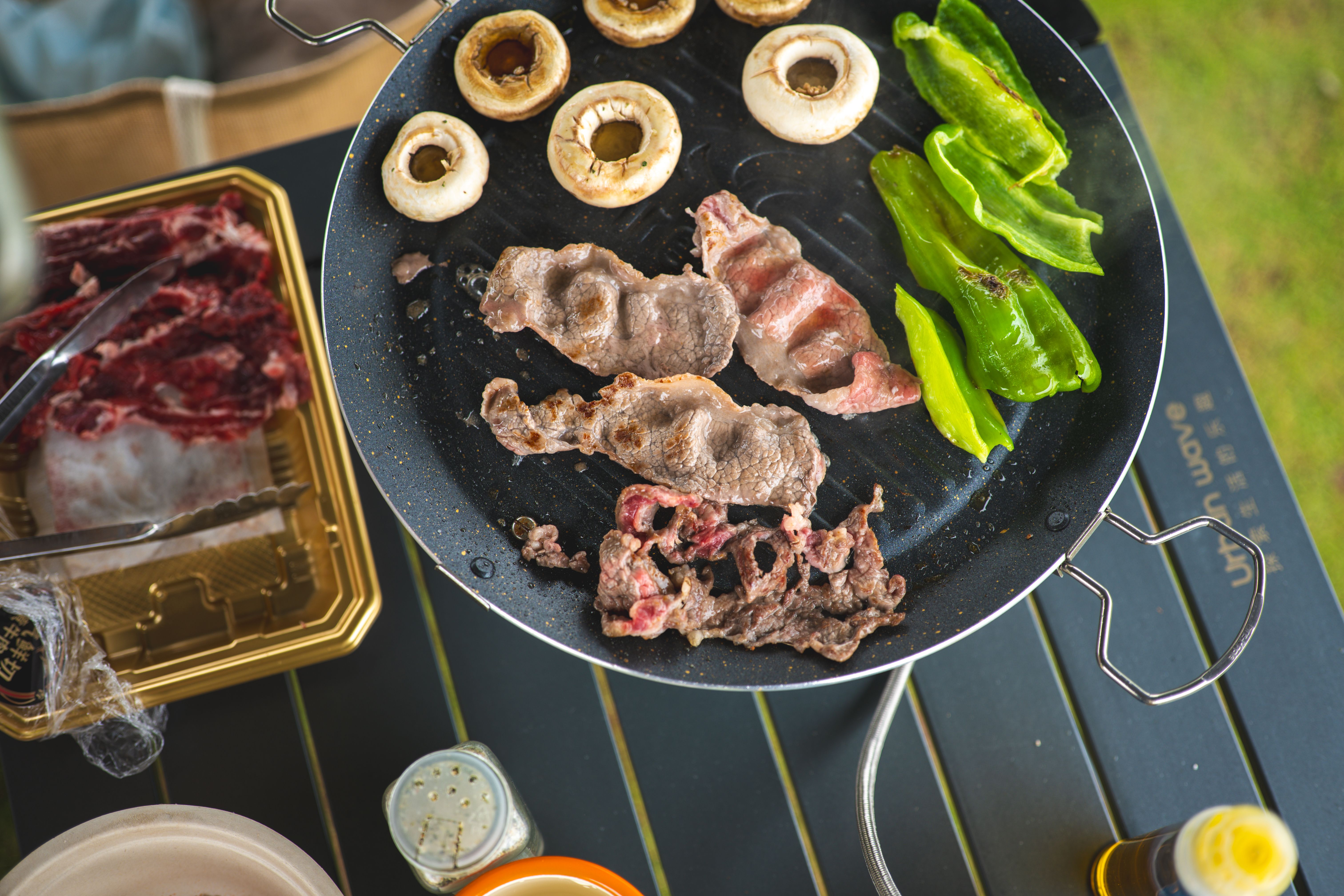 Delicious Outdoor Grilling with Meat and Vegetables · Free Stock Photo