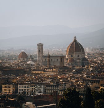 Aerial view of Florence showcasing the iconic Santa Maria del Fiore Cathedral.
