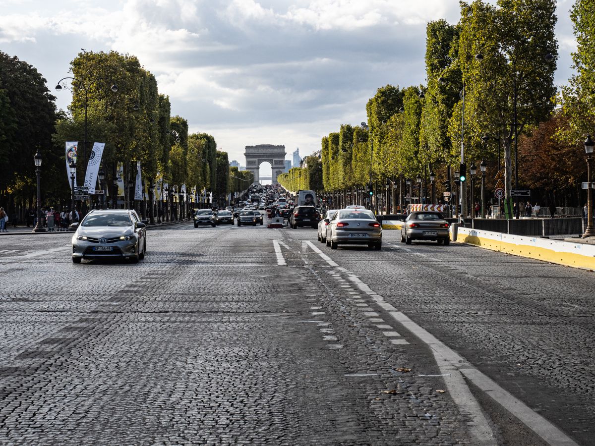 The Champs-Elysees leading to the Arc de Triomphe, Paris