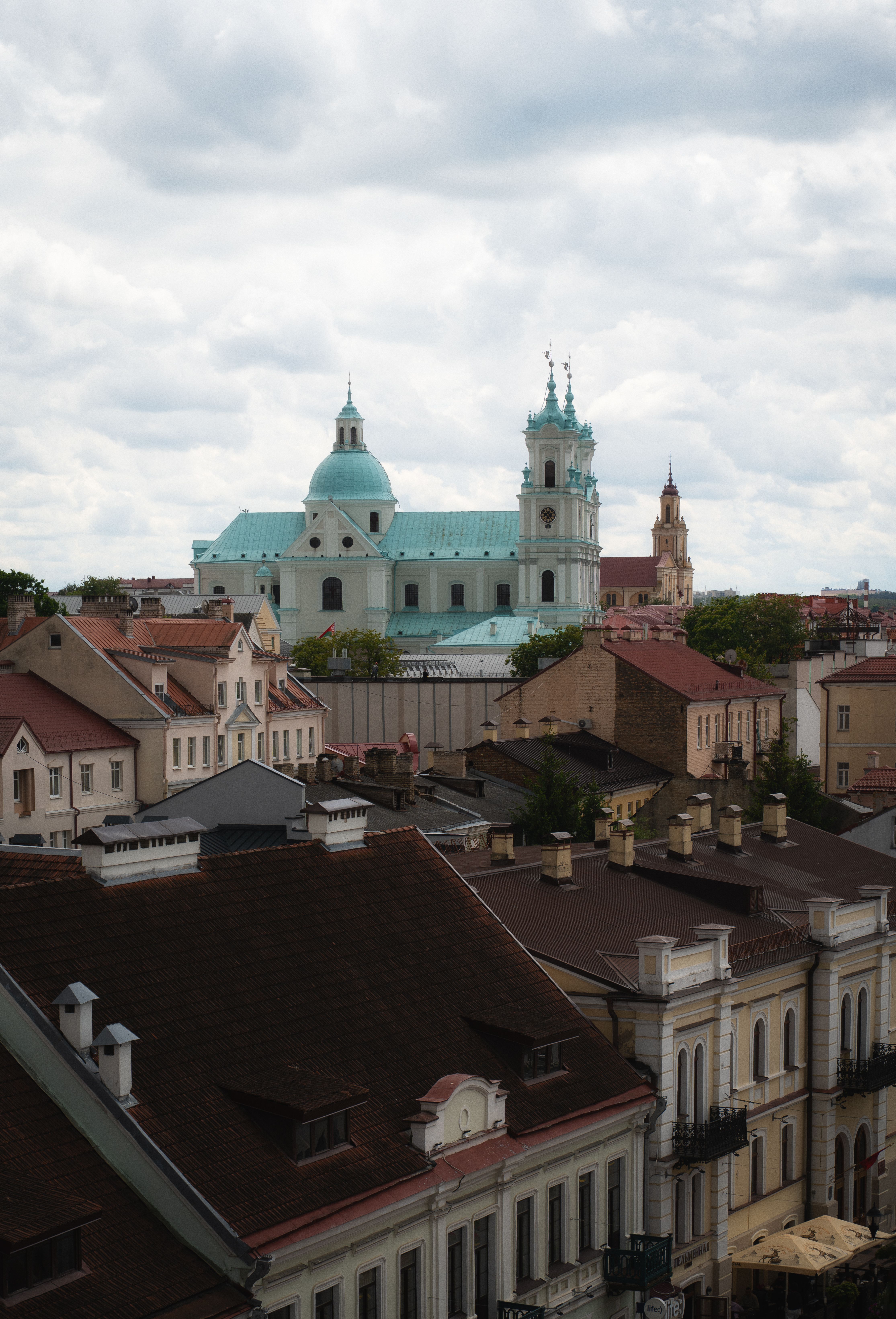 Aerial view of historic Vilnius rooftops