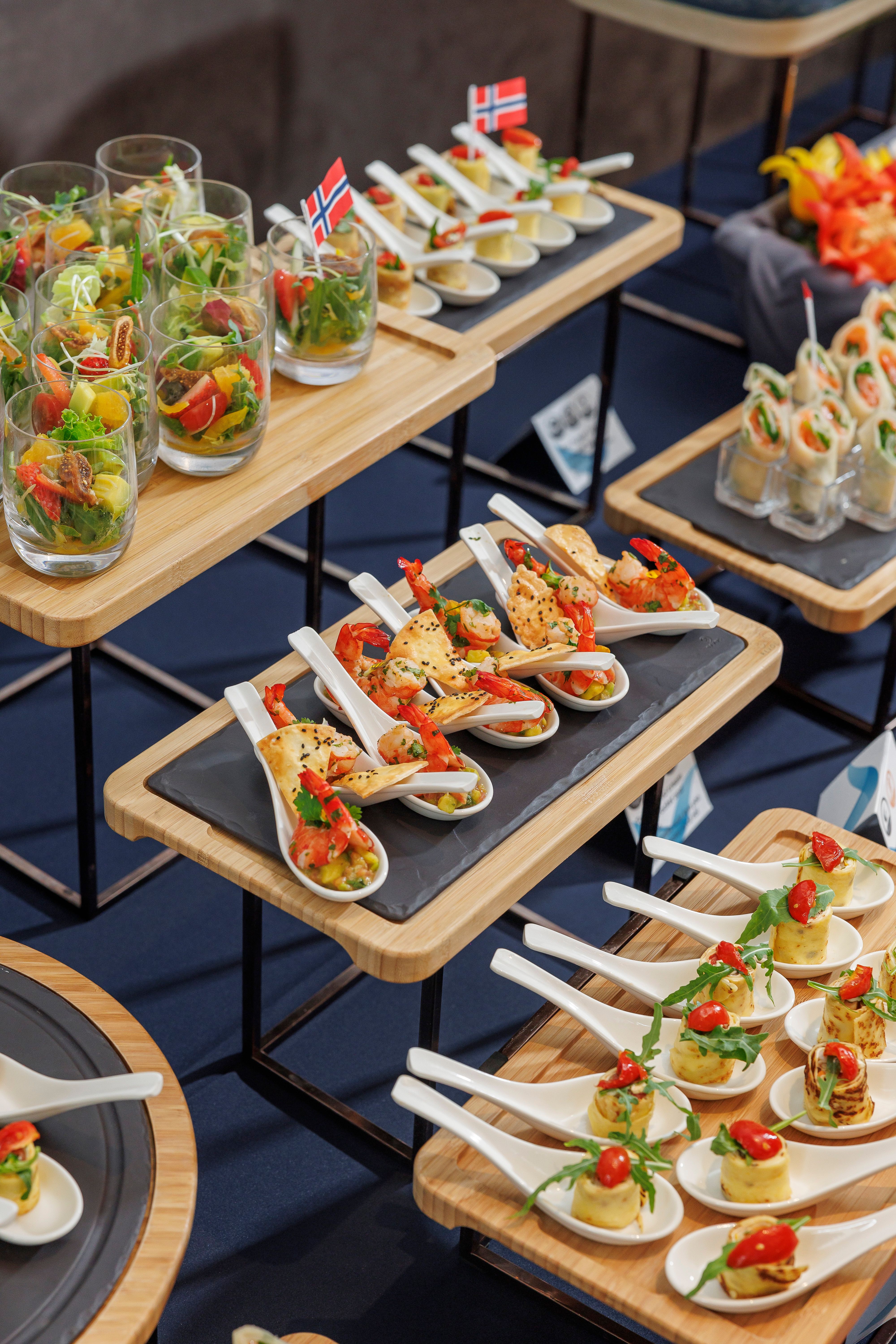 Elegant buffet spread with assorted gourmet appetizers