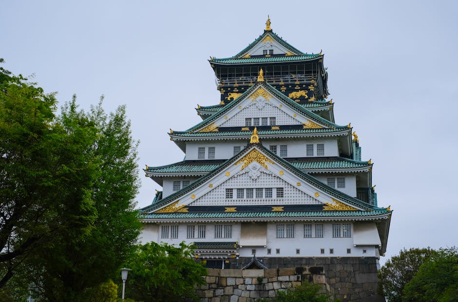 Capture of the historic Osaka Castle, showcasing its traditional architecture and beautiful surroundings.