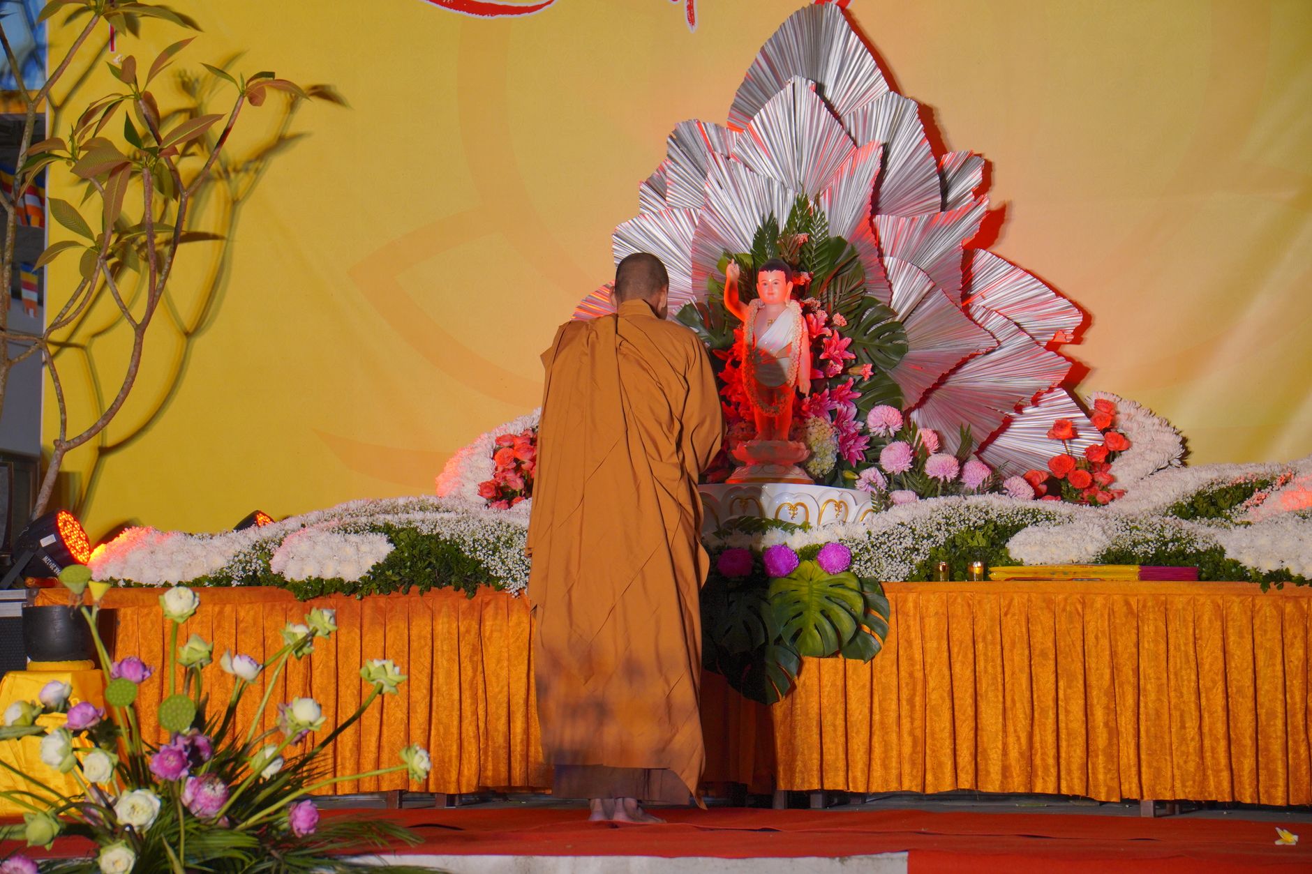 A Buddhist monk participates in a ceremonial event at a temple in Thạch Lâm, Hà Tĩnh, Vietnam.