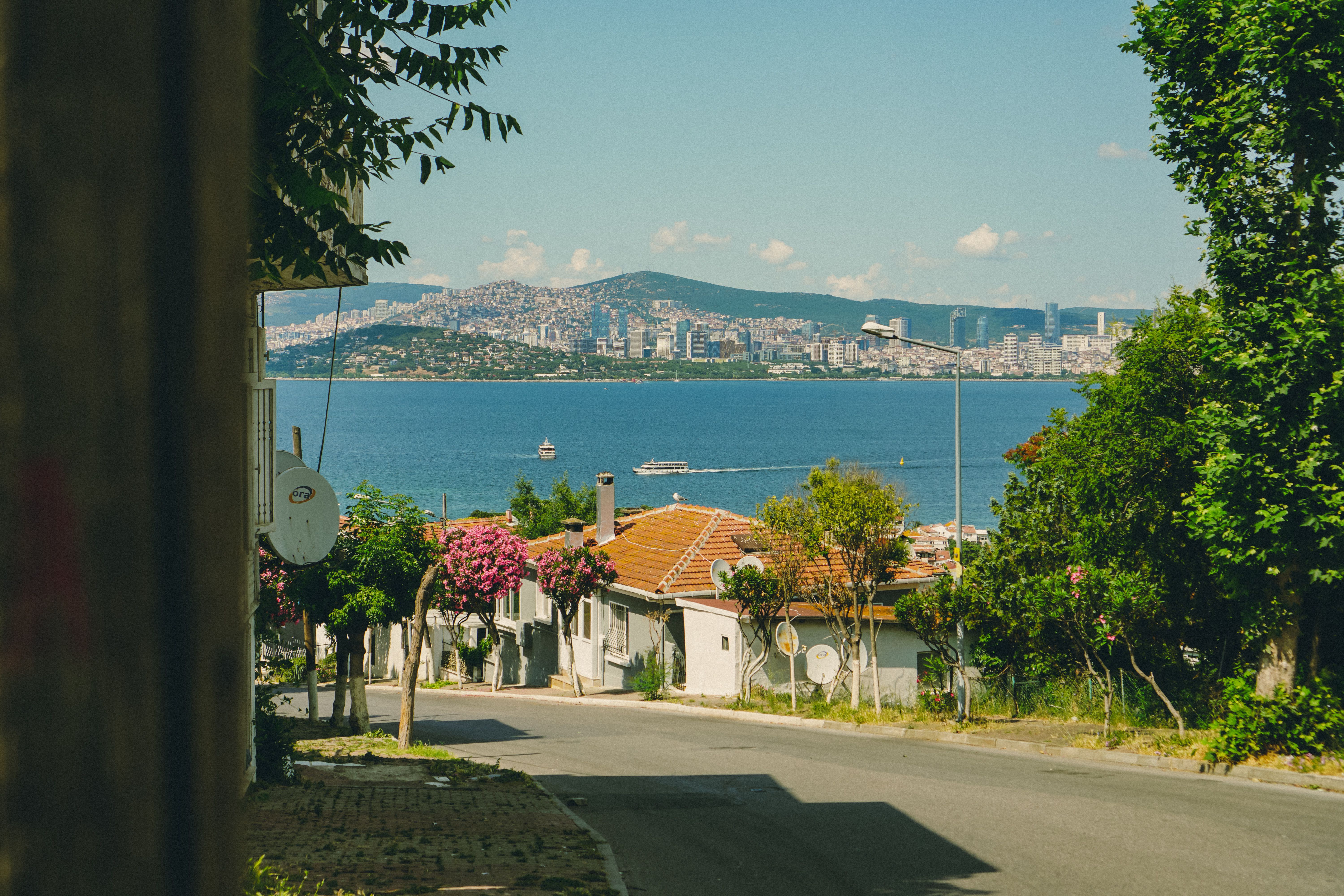 Picturesque Coastal Street Overlooking City Skyline · Free Stock Photo
