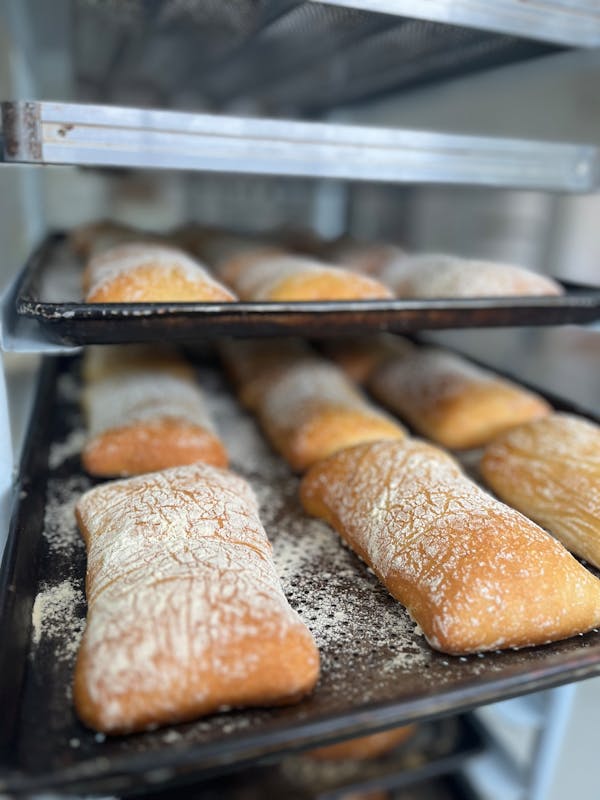Ciabatta on trays