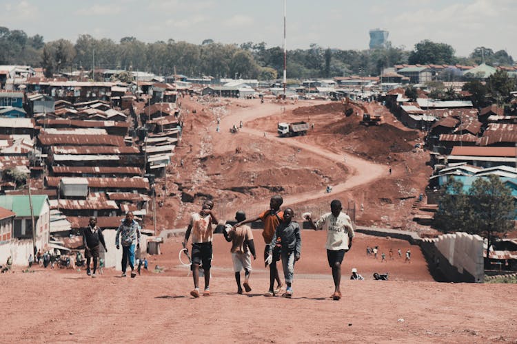 Group Of African Boys In Suburbs Of Town