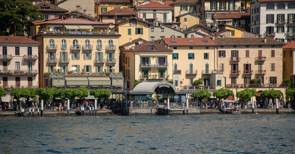 Charming waterfront buildings in Bellagio, Lake Como, Italy's picturesque landscape.
