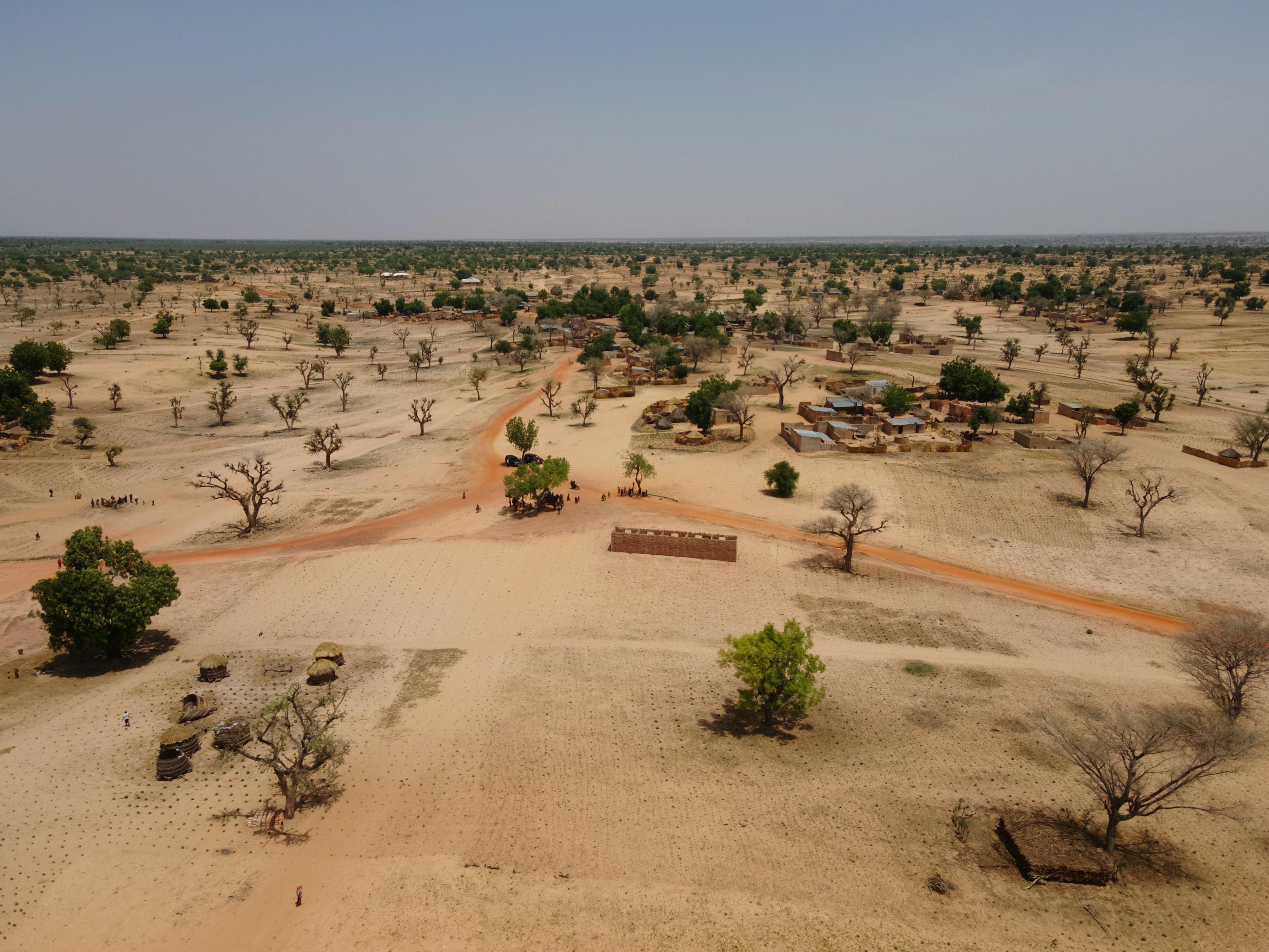 panoramic view of Ho Volta Region landscape with church buildings scattered