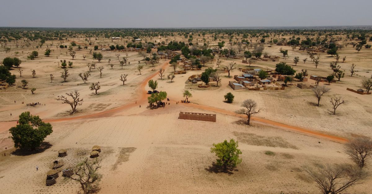 panoramic view of Ho Volta Region landscape with church buildings scattered