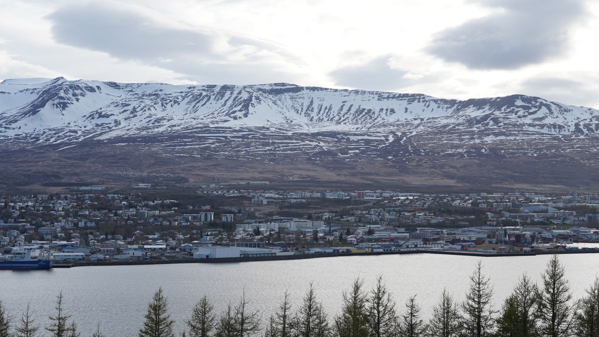 Akureyri and its harbour at the head of the fjord