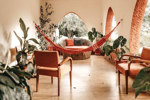 Free Red Hammock Inside Room Stock Photo