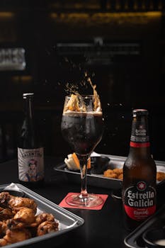 A refreshing scene featuring beer and food in a Mexican setting, perfect for social gatherings.