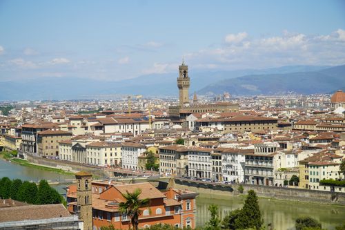 Free A stunning view of Florence, Italy, showcasing the iconic Palazzo Vecchio and the city's historic architecture. Stock Photo
