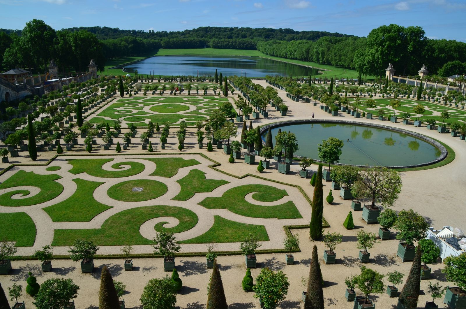 Aerial view of the formal gardens at the Palace of Versailles