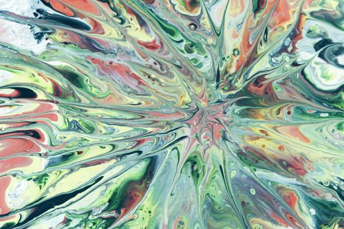 Free Vibrant abstract fluid art with swirling patterns in green, pink, and yellow hues. Stock Photo