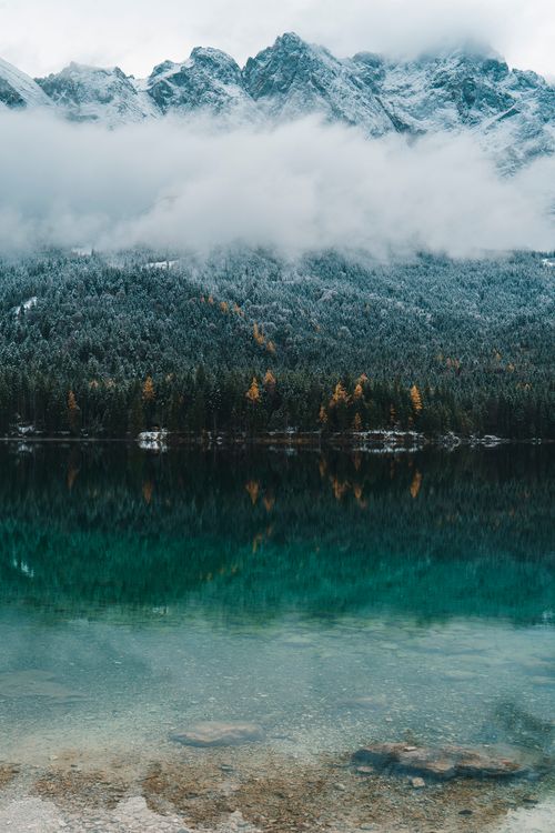 Free Serene mountain and lake view in Grainau, Germany, showcasing stunning reflections and natural beauty. Stock Photo