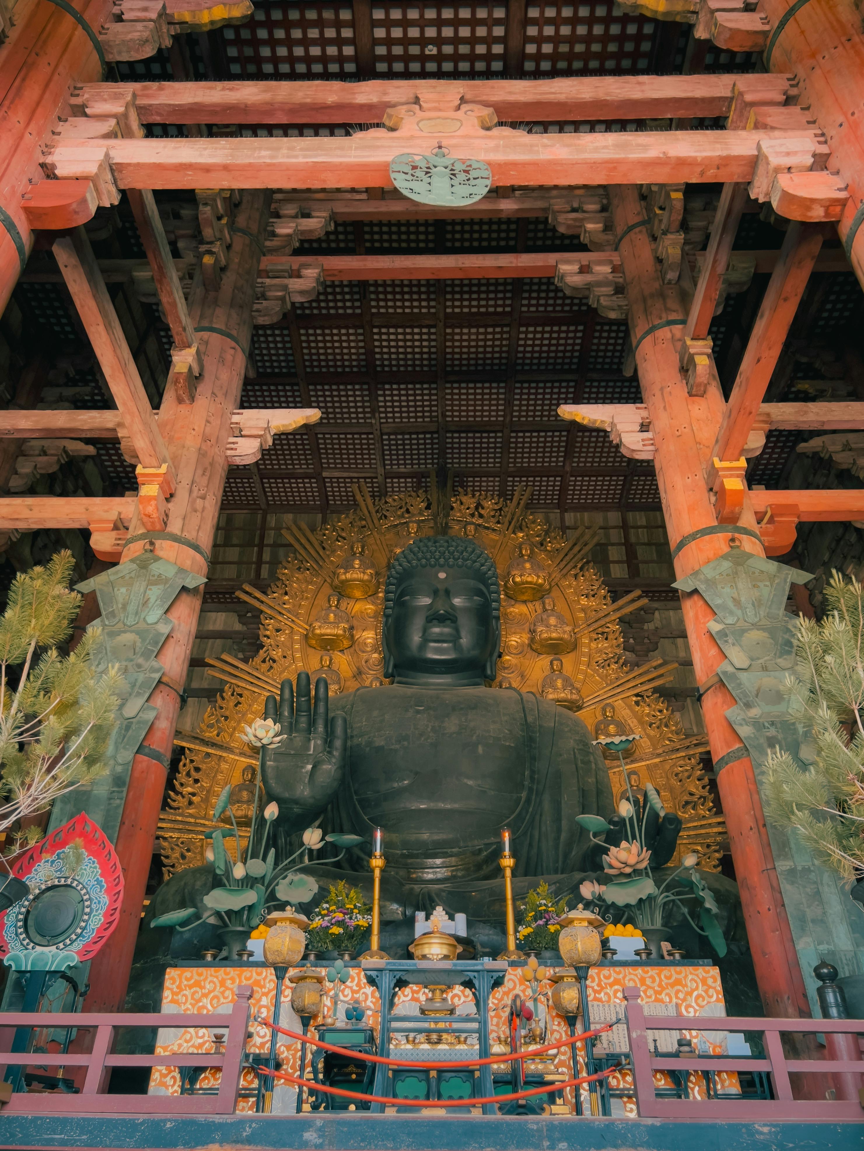 Captivating view of the Great Buddha inside Todai-ji Temple, a symbol of cultural heritage.