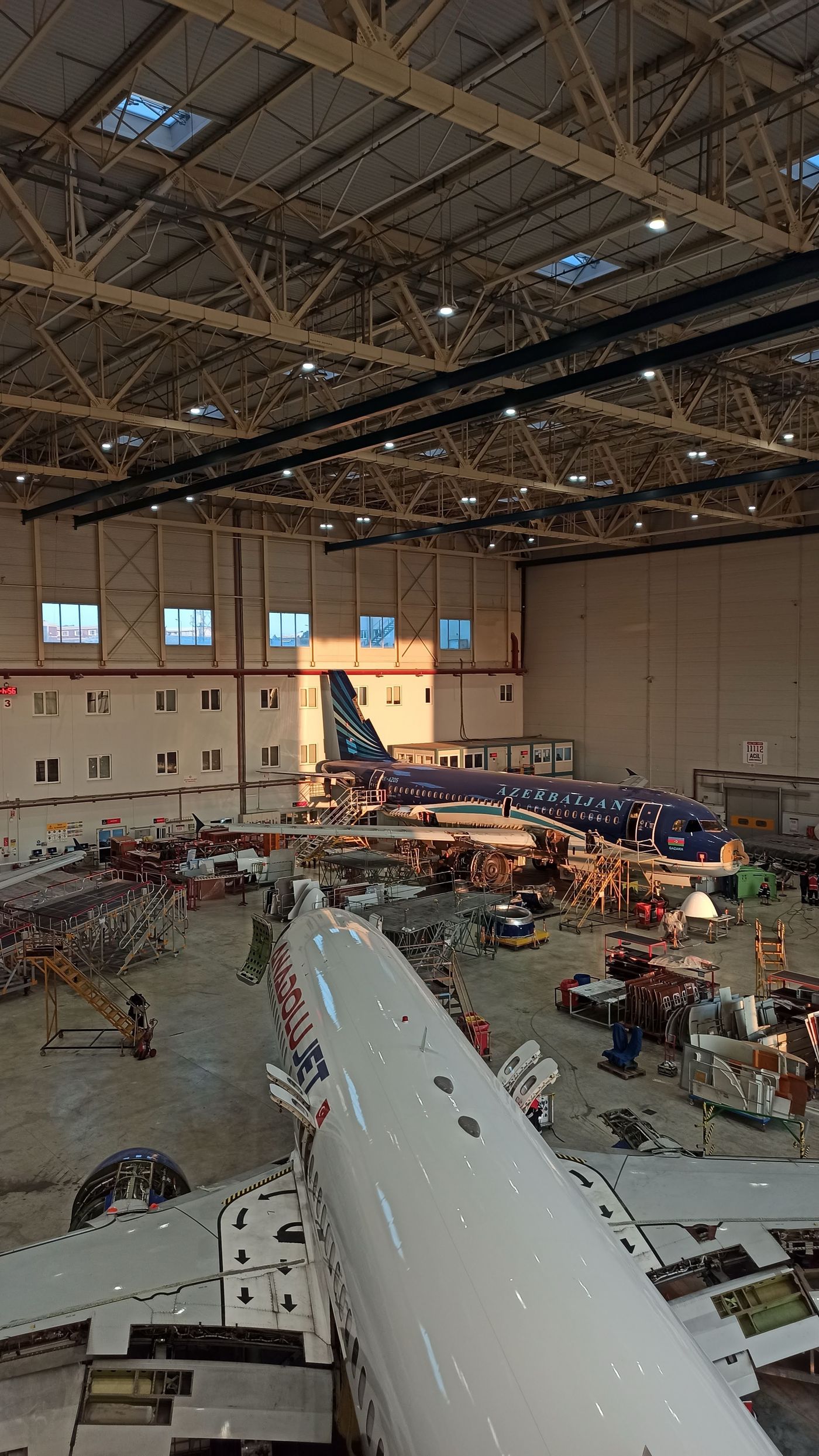 Aircraft inside a maintenance hangar