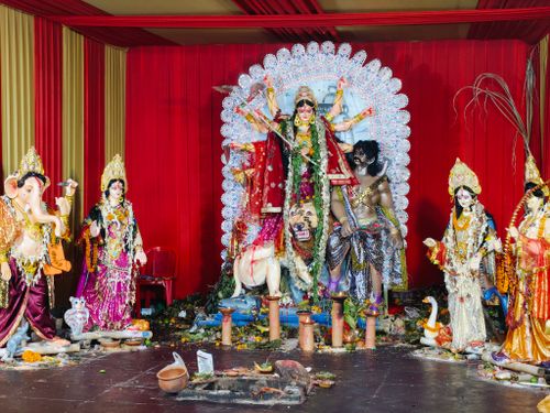 Free Vibrant statues of Hindu deities at a cultural festival, showcasing traditional craftsmanship and religious devotion. Stock Photo