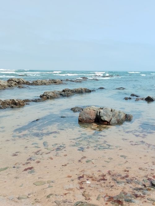 Free Serene view of rocks and waves on a beach in Casablanca, Morocco. Stock Photo