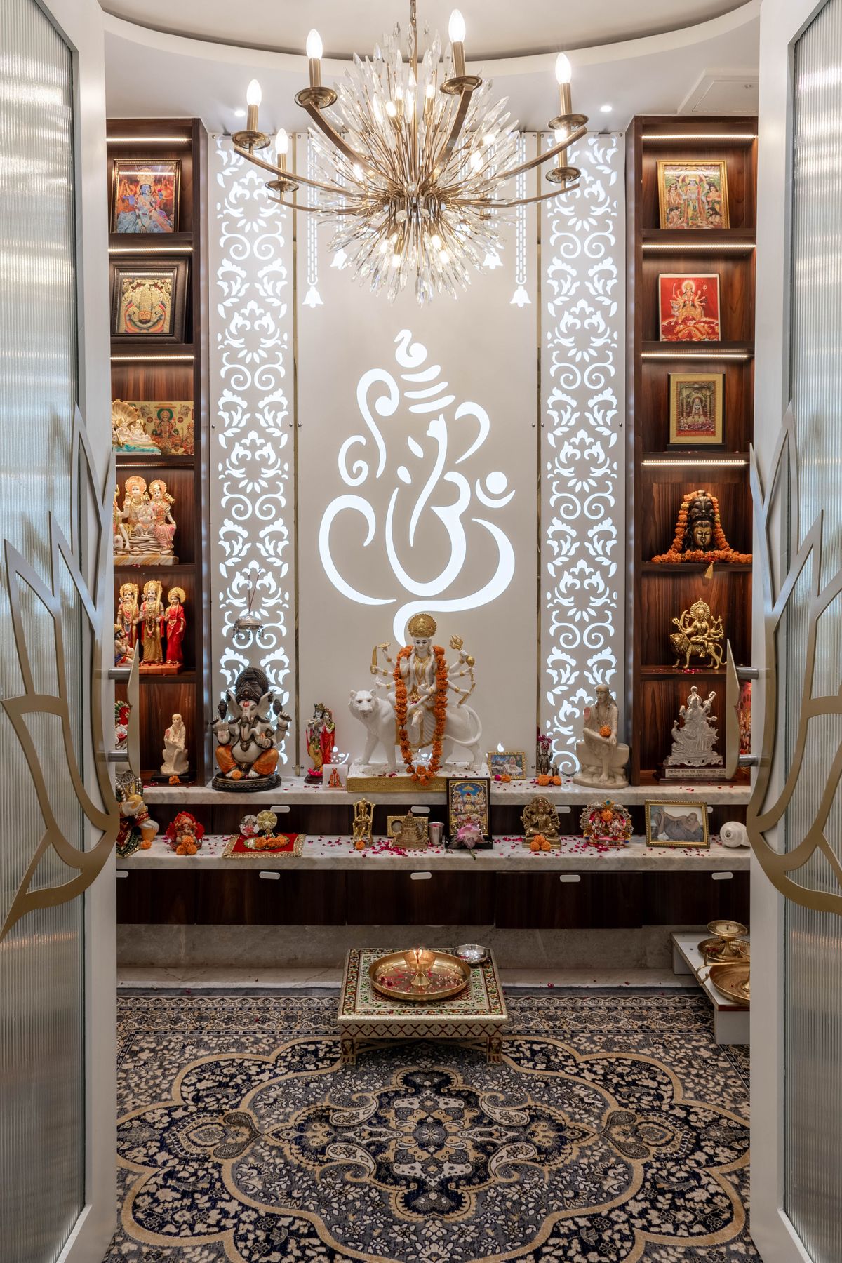 Decorated home pooja room with idols