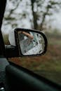 Rainy Rearview Mirror Reflection in Nature