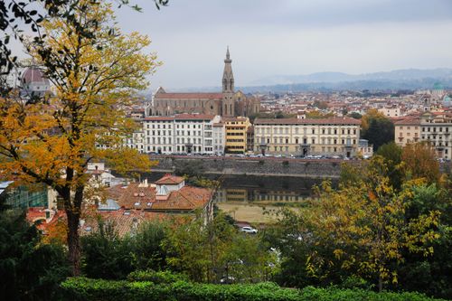 Free Autumnal view of Florence, Italy, featuring iconic architecture and vibrant fall colors. Stock Photo