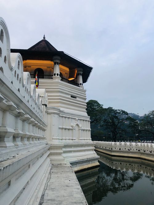 Free A captivating view of the Temple of the Tooth in Kandy, Sri Lanka reflecting in the water. Stock Photo