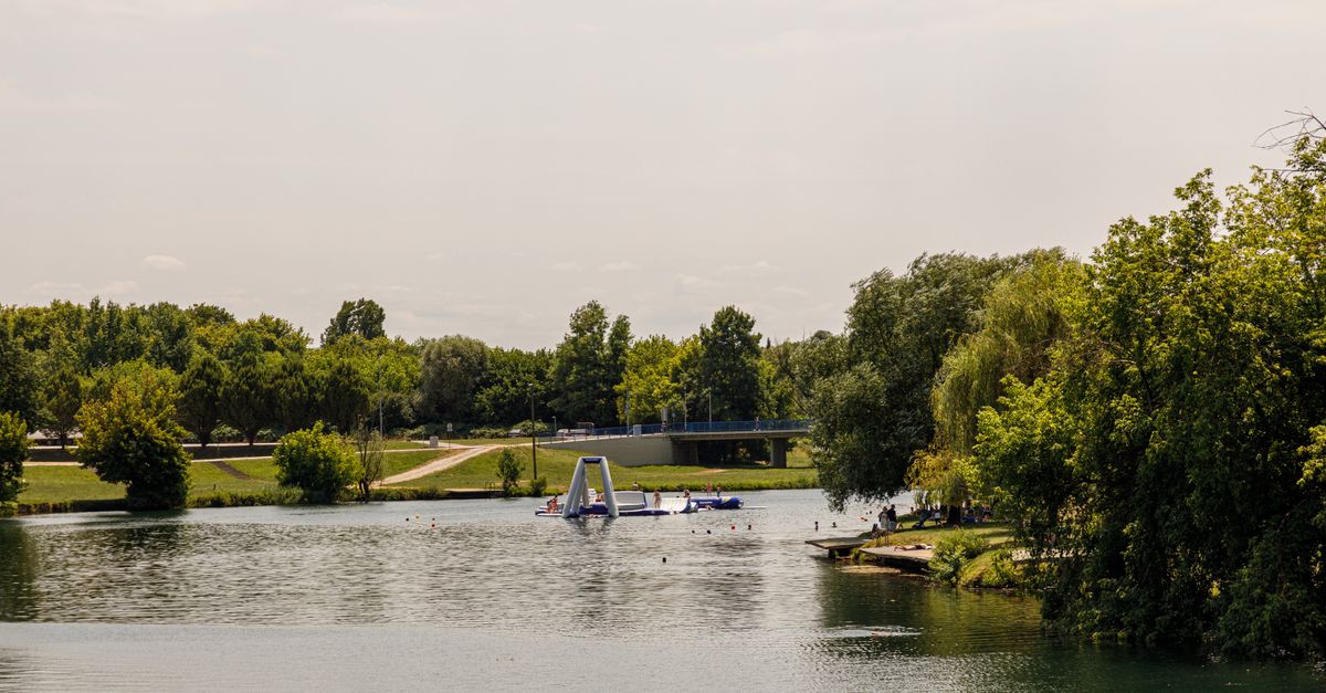 Beautiful summer view of the river and lush greenery in Karlovac, Croatia, under a sunny sky.