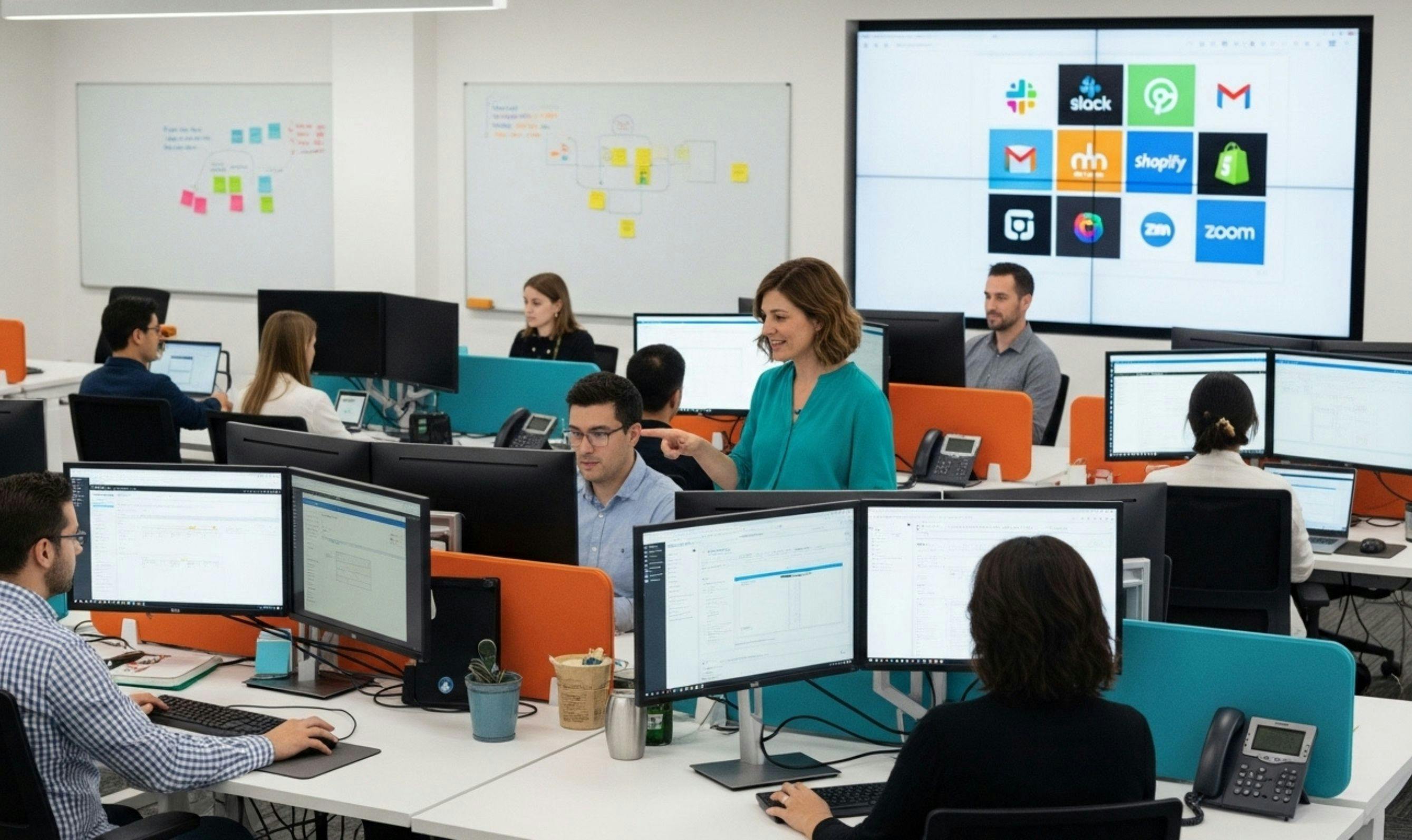 Modern office workspace showing integrated business tools and platforms