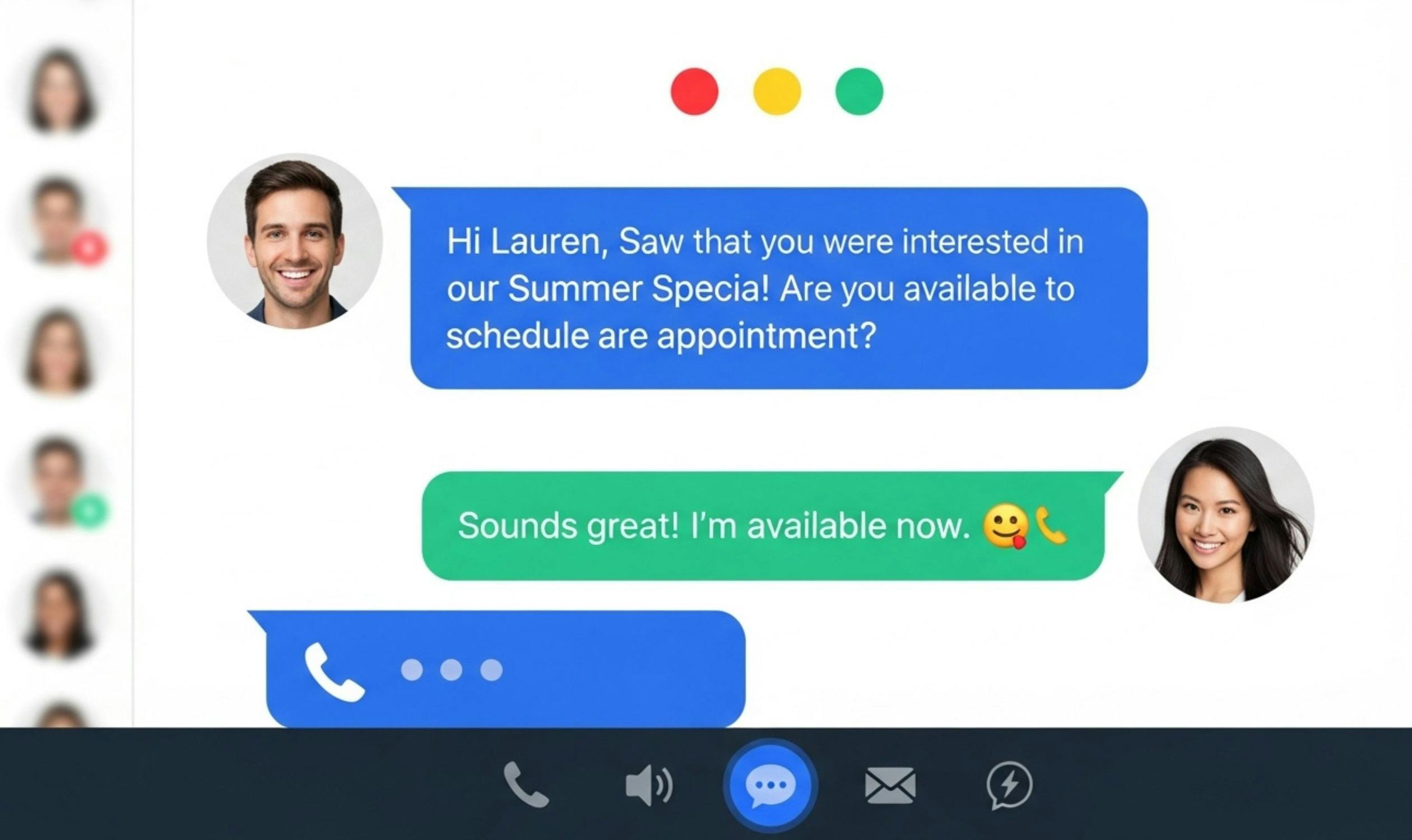 Unified messaging interface showing real-time customer conversations