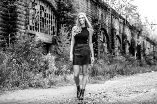 Grayscale Photography of Woman in Tank Dress