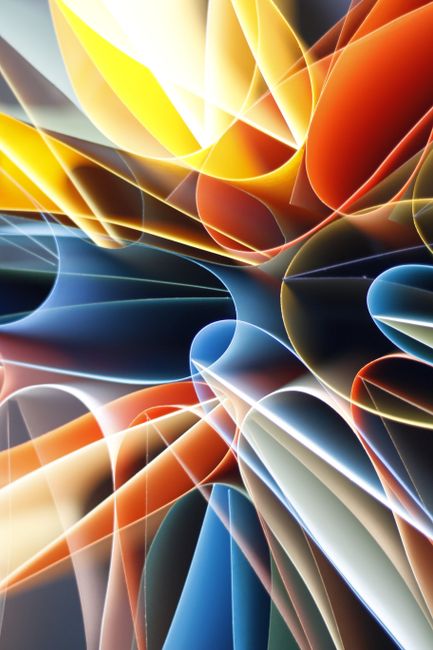 A dynamic abstract image featuring vivid overlapping geometric light patterns in a modern artistic style.
