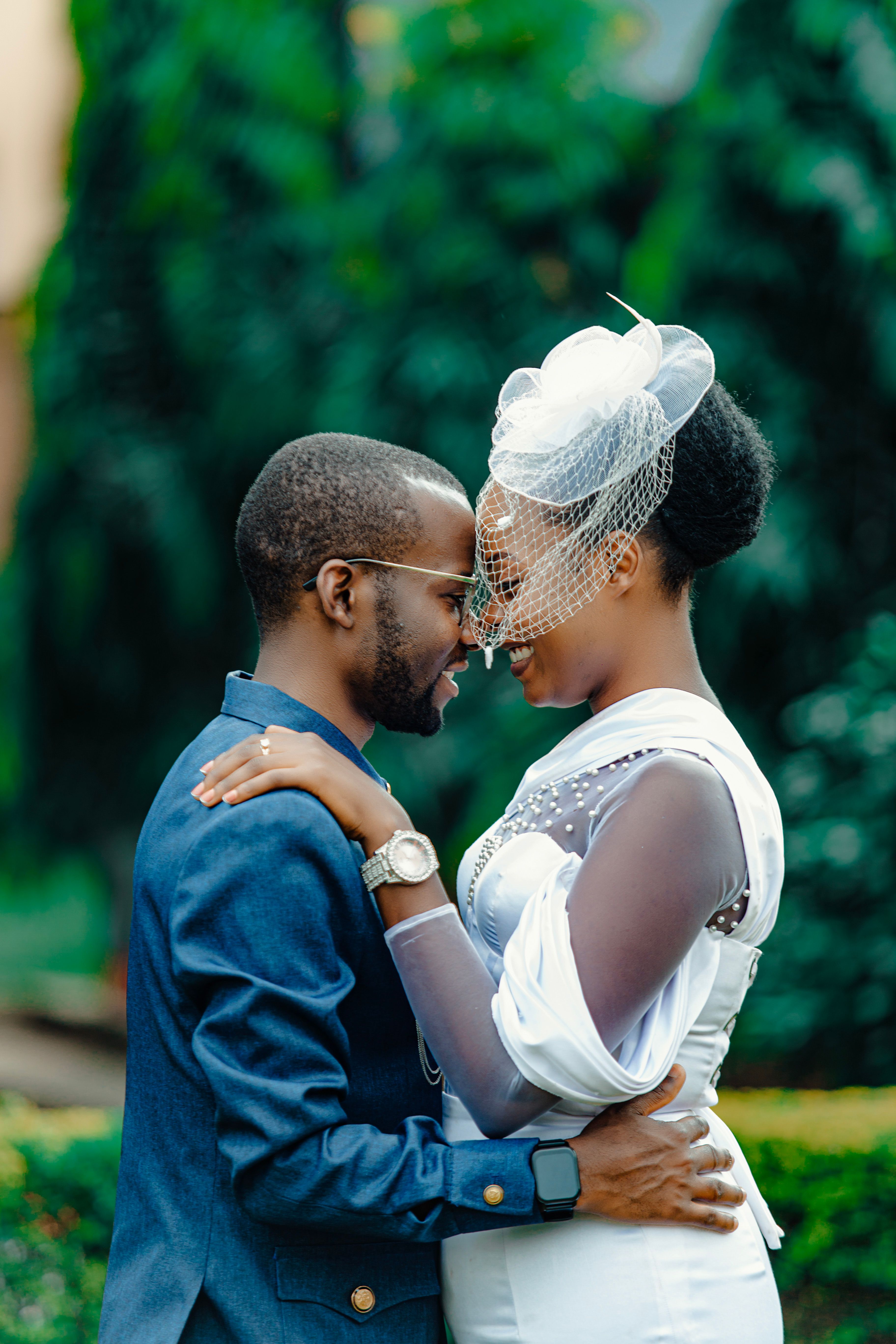 Romantic Wedding Couple Embrace Outdoors · Free Stock Photo