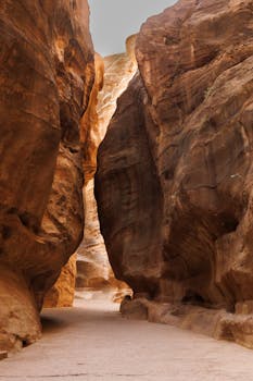 Explore the stunning natural sandstone gorge in Wadi Musa, near Petra, Jordan.