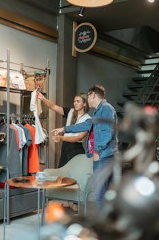 una pareja mirando ropa