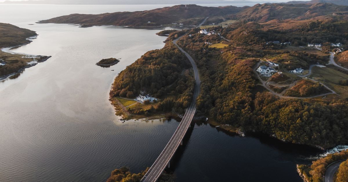 Arncroach Aerial View of Scenic Scottish Landscape with Bridge · Free Stock Photo