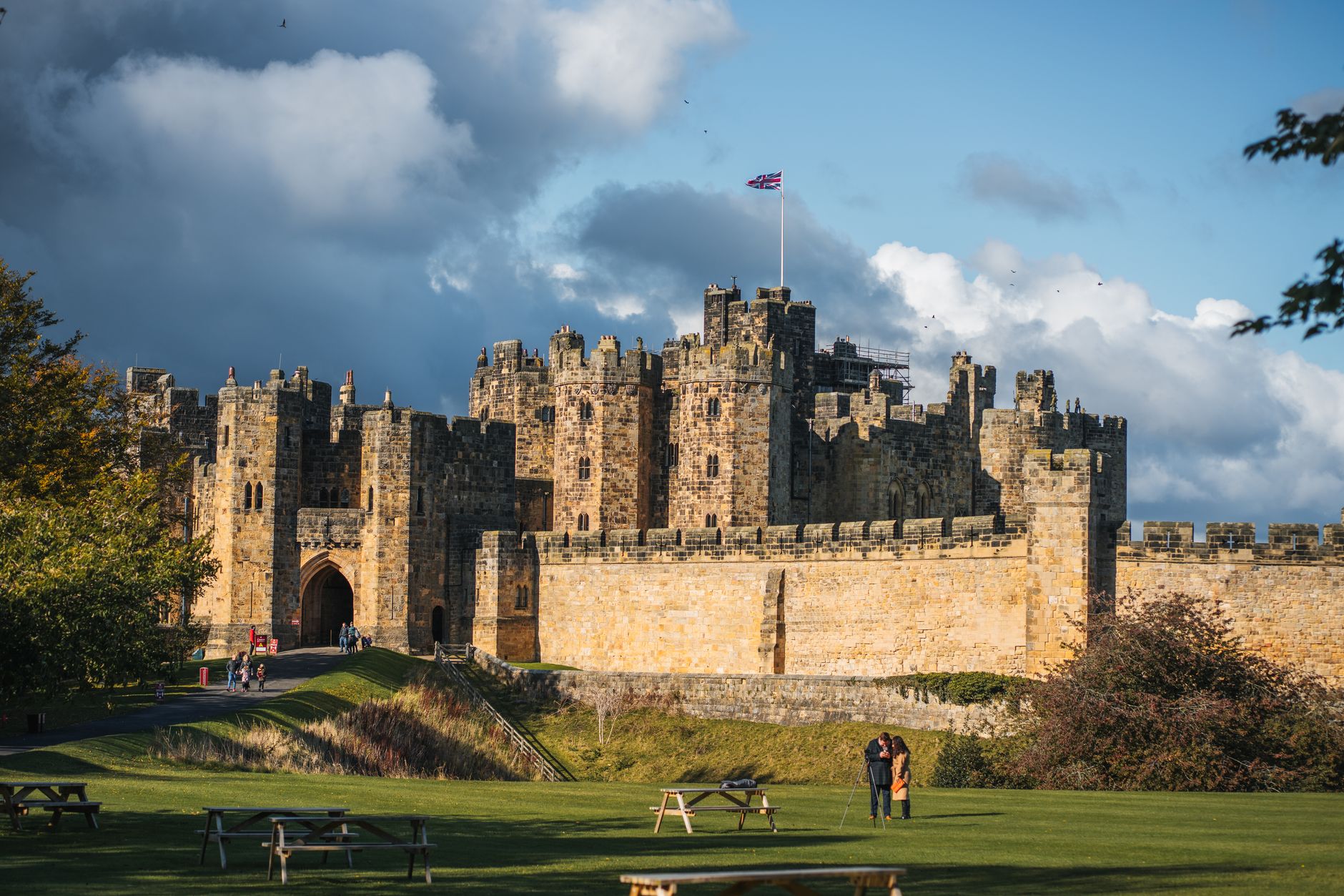 Alnwick Castle beneath a dramatic Northumberland sky