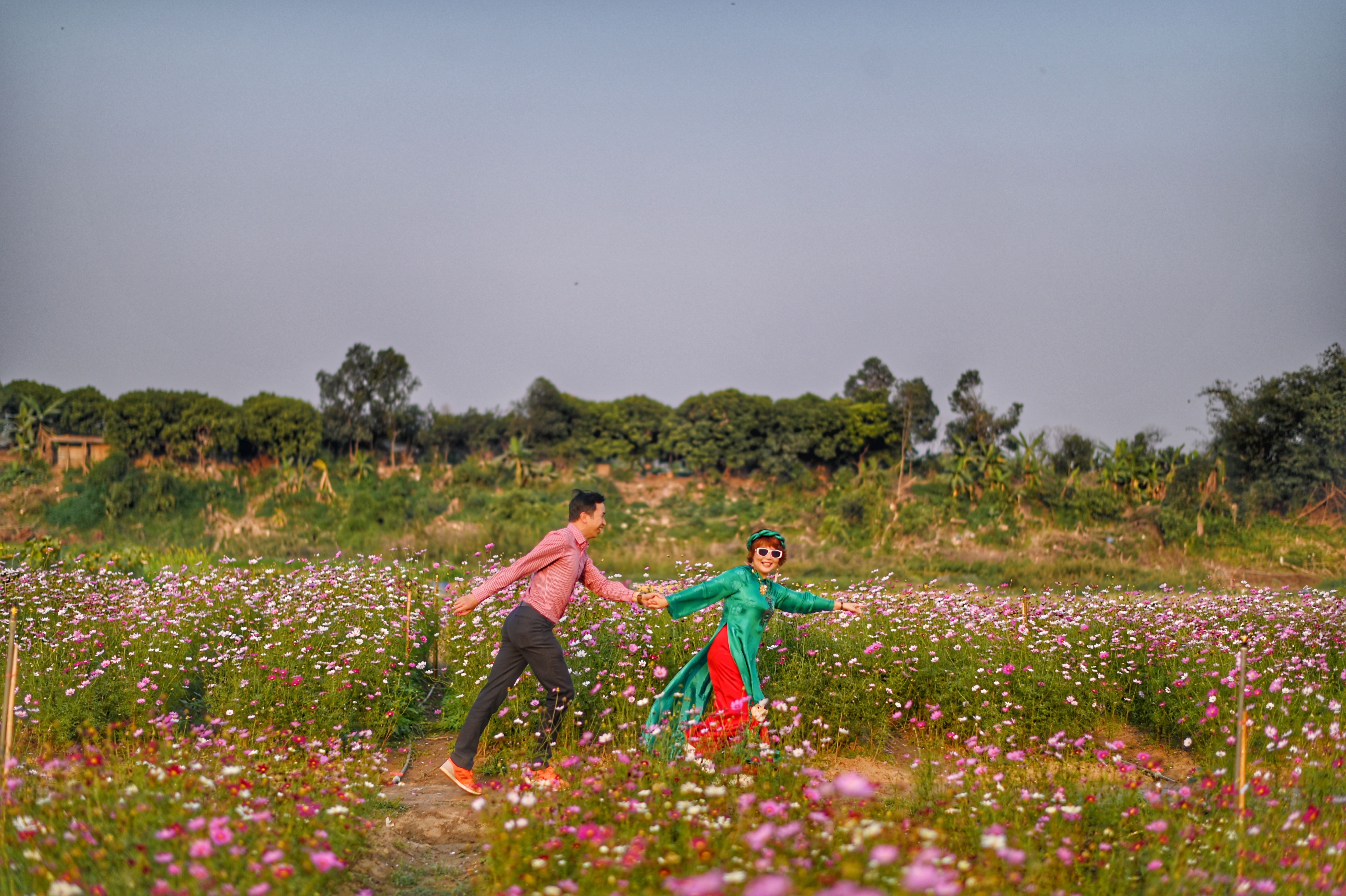 Couple Joyfully Playing in a Flower Field · Free Stock Photo