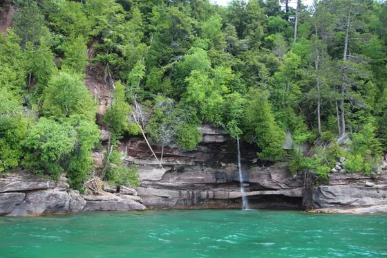 The multicolored sandstone cliffs of Pictured Rocks above Lake Superior