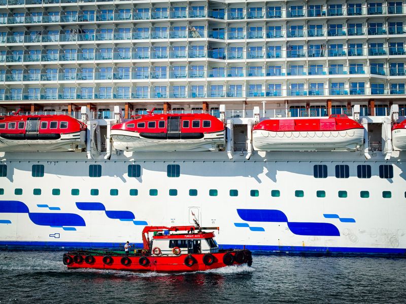 Large cruise ship at port preparing for Alaska sailing