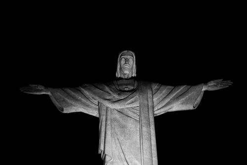 Free Black and white image of Christ the Redeemer in Rio de Janeiro at night. Stock Photo
