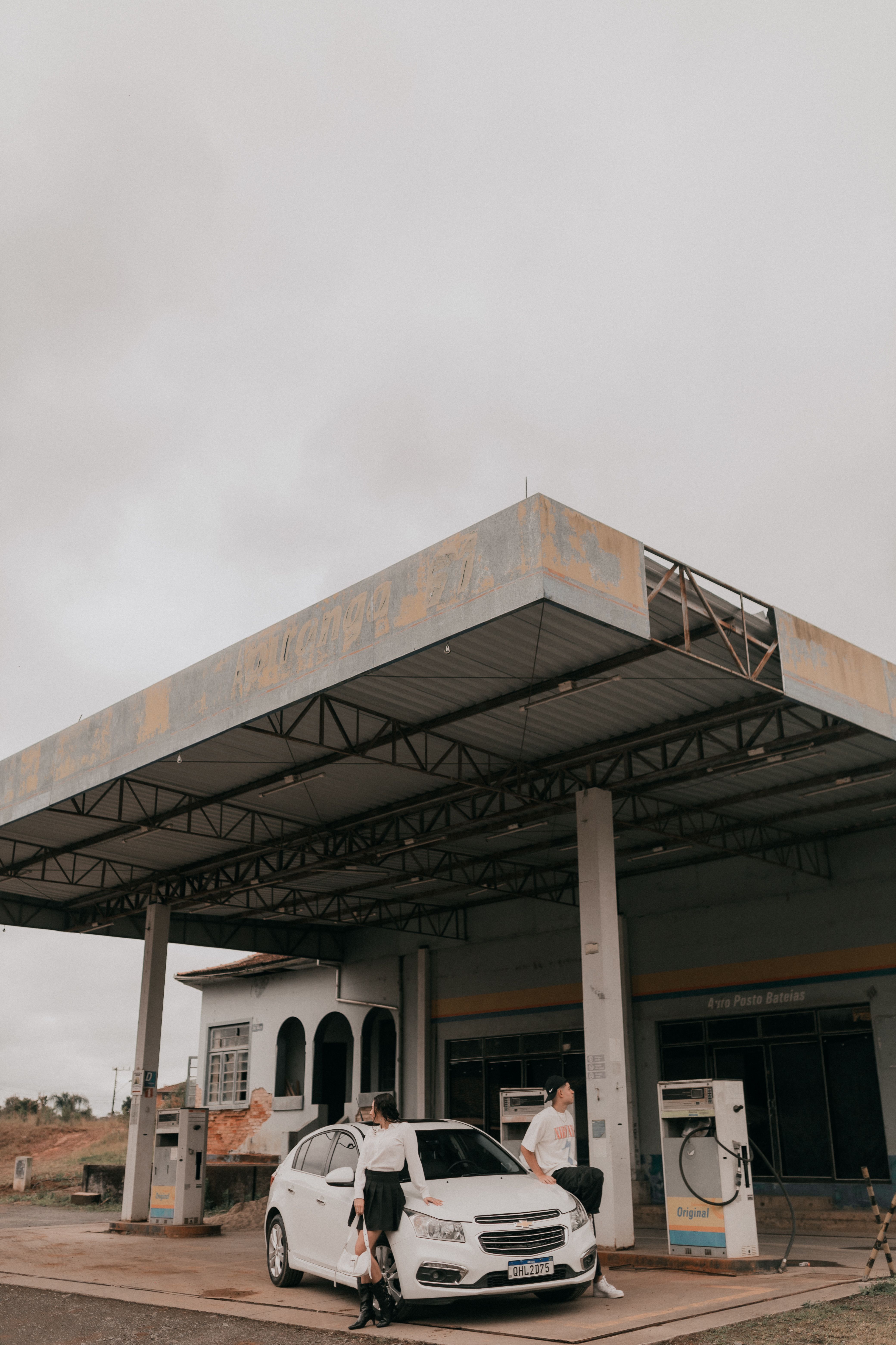 Abandoned Gas Station with Overcast Sky
