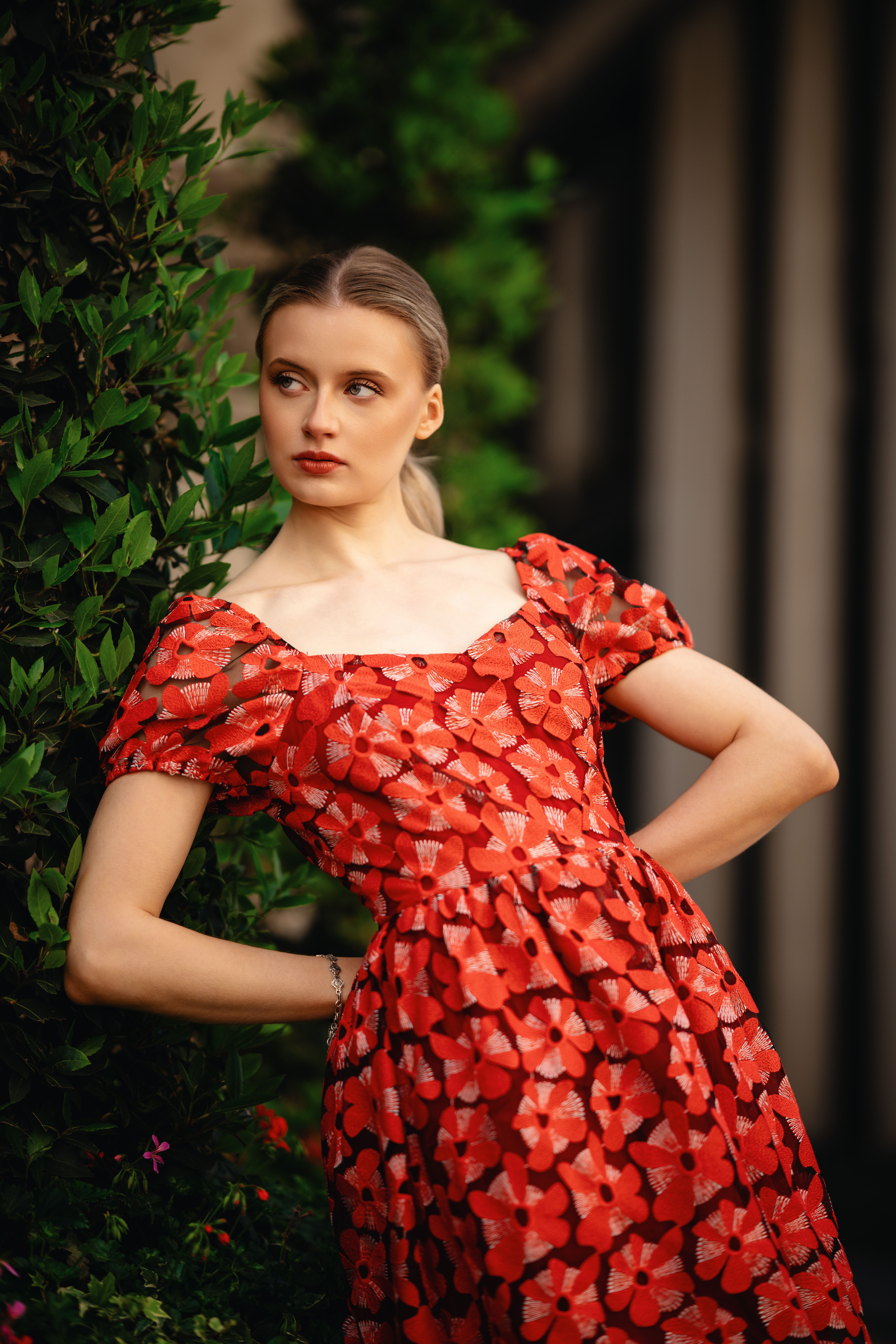 Stylish Fashion Model in Red Dress Outdoors · Free Stock Photo