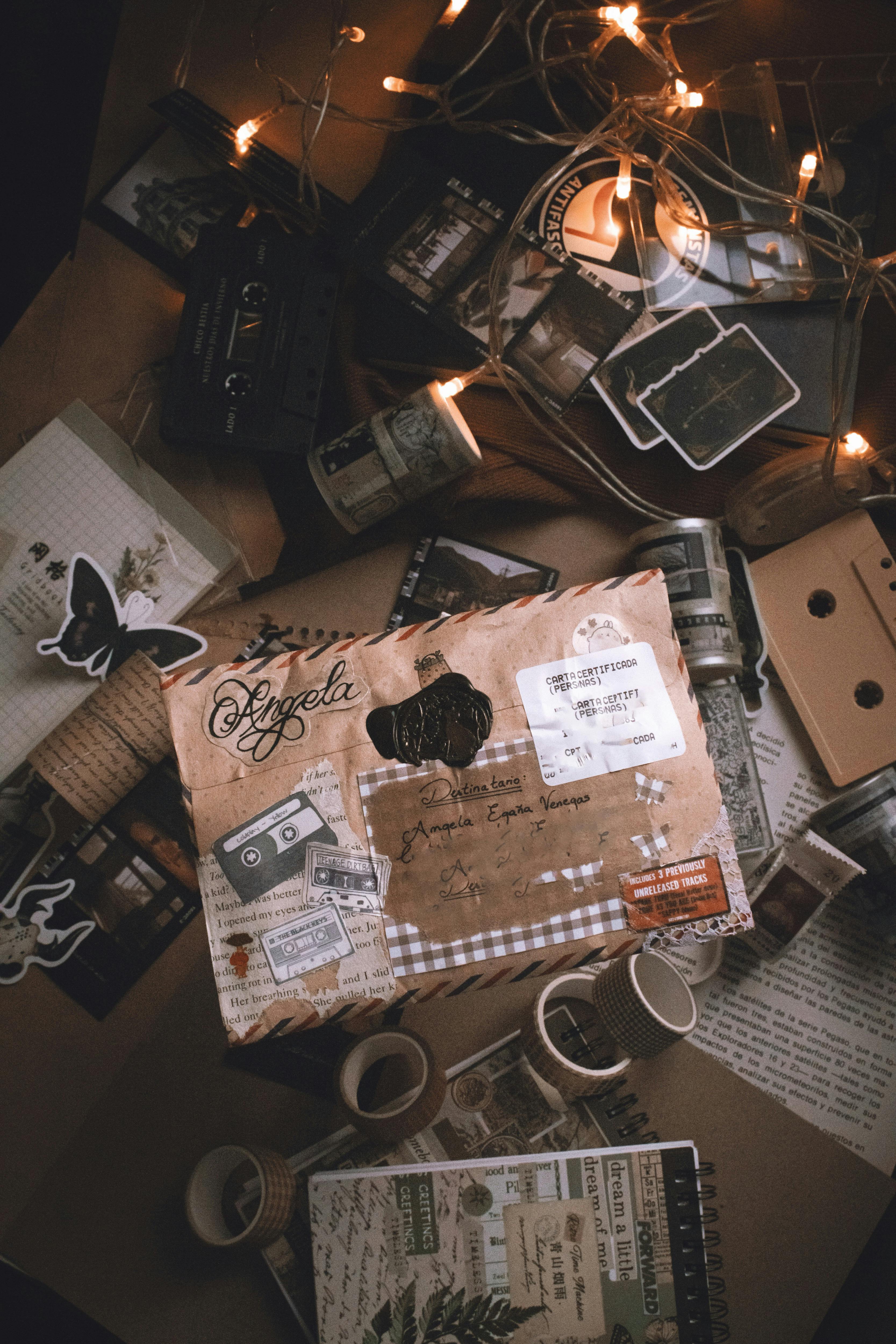 Gratis Plano creativo de letras vintage con iluminación cálida y decoración. Foto de stock