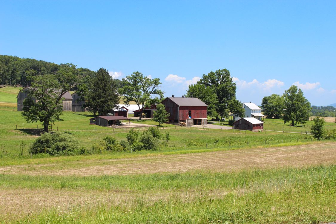 Farm Place Rural Farm Landscape with Barns and Fields · Free Stock Photo