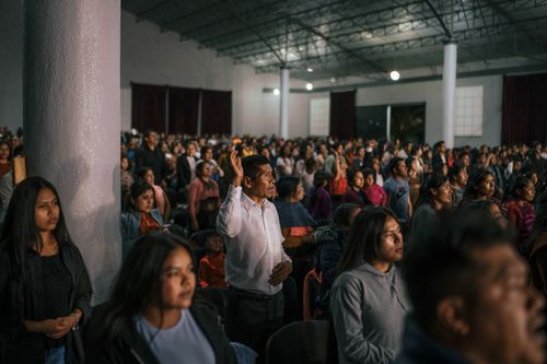Free A large congregation gathers for worship in San Cristóbal de las Casas, Mexico. Stock Photo