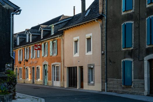 Picturesque view of colorful houses on a quiet village street.